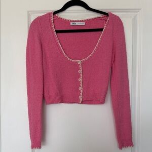 Zara Pink Cardigan with Cream Accents